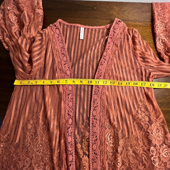 Sheer Pink Flare Sleeve Kimono Boho Flowy Whimsigoth Fairycore Lace Fringe XS - Picture 5 of 10